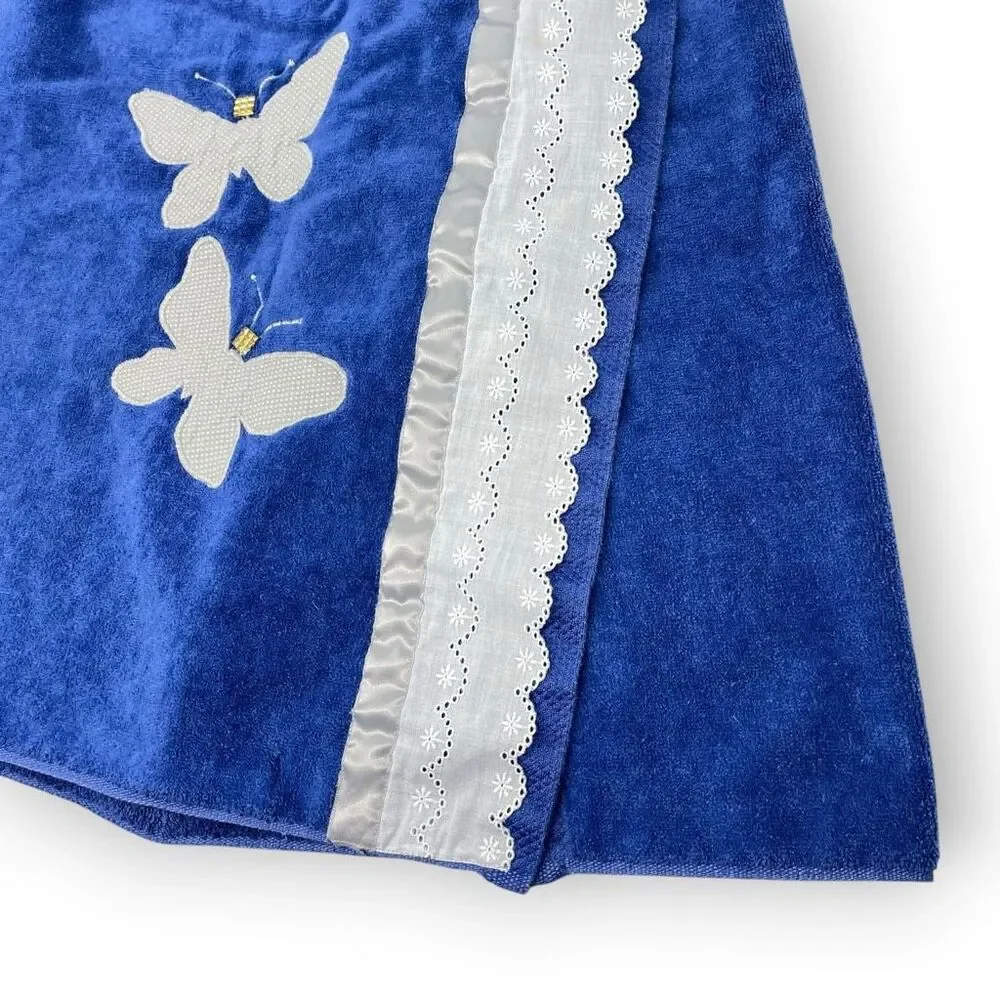 Vintage Fieldcrest Body Wrap Around Towel Cover Up Terry Cloth USA Made Blue